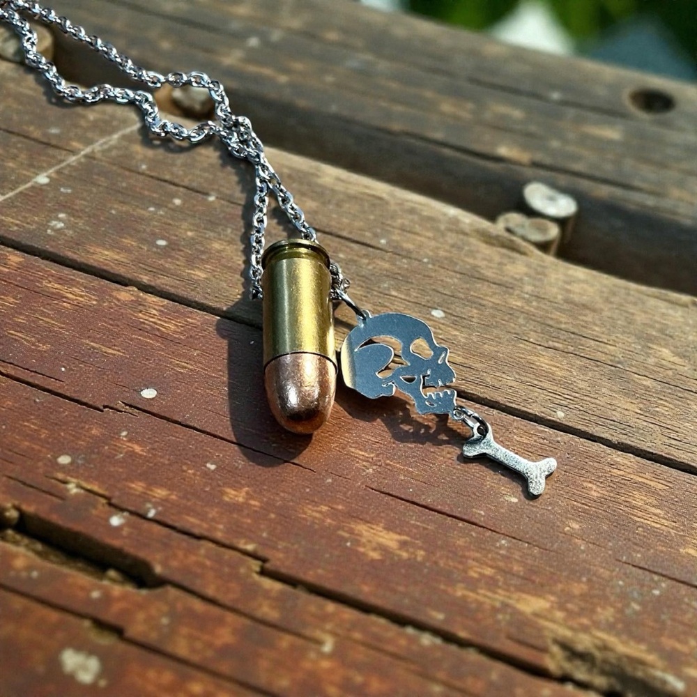 🆕 45 Automatic Perfecta with Skull and Bone Pendant Necklace